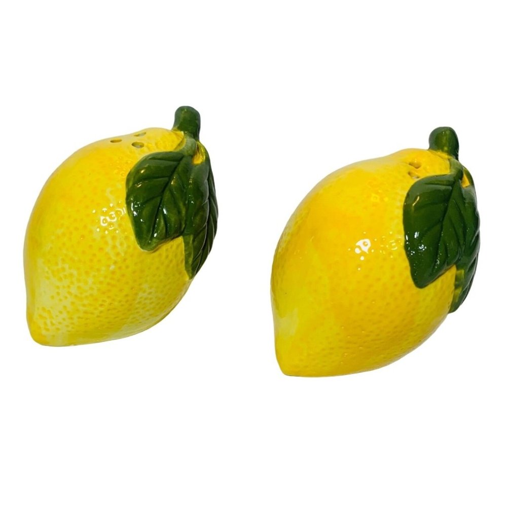 Lemon Salt and Pepper Ceramic Shakers Yellow Citrus Zest Tabletop Kitchen Dining